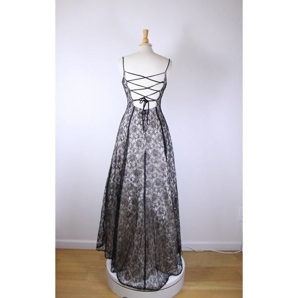 Vintage Y2K 90s prom dress lace overlay goth whimsigoth maxi lace up black 7/8 - Picture 3 of 10